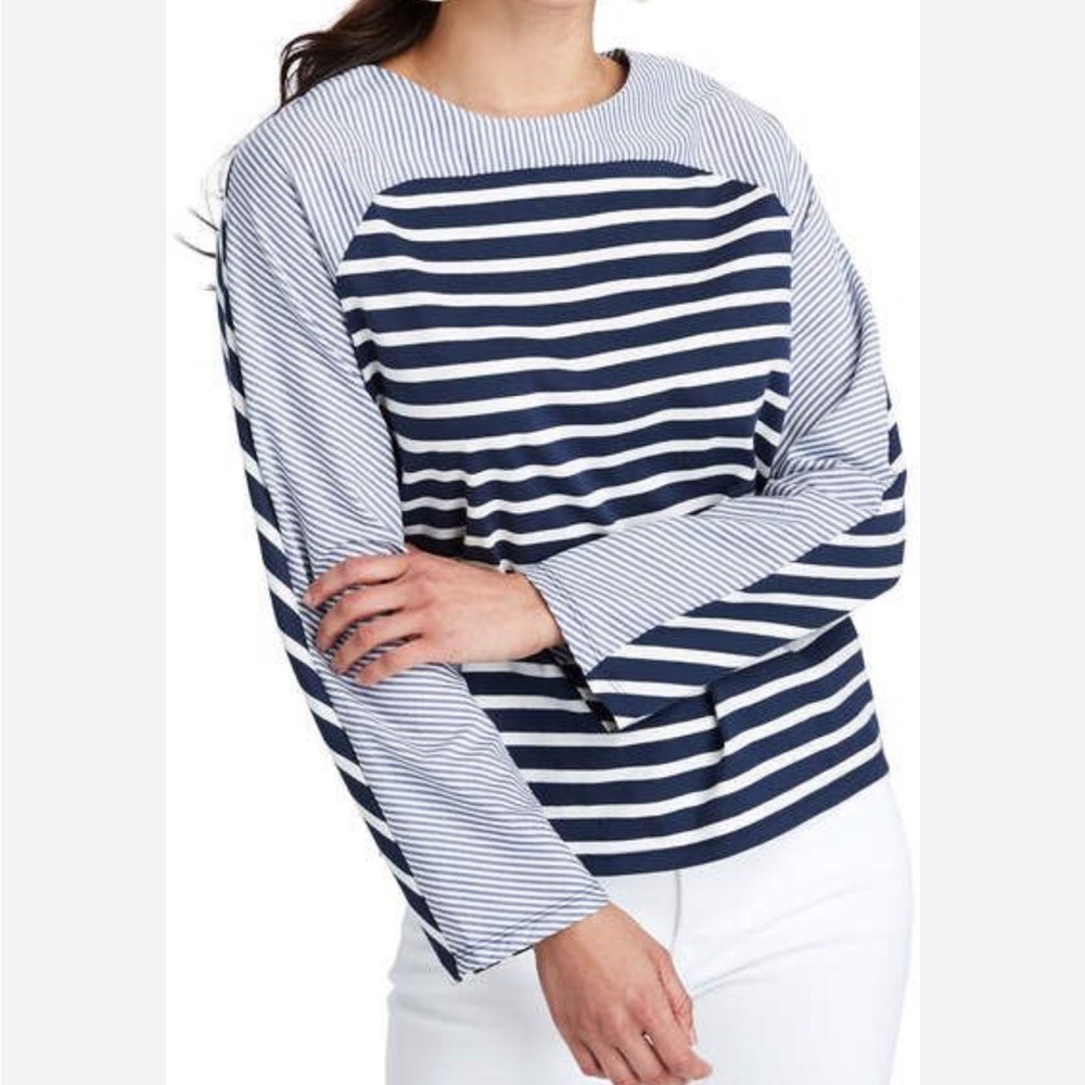 Vineyard Vines striped panel 3/4 length sleeves top, sz L